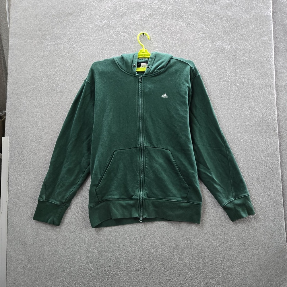 Adidas Men Hoodie L Green Fleece Activewear Zipper Long Sleeve Logo
